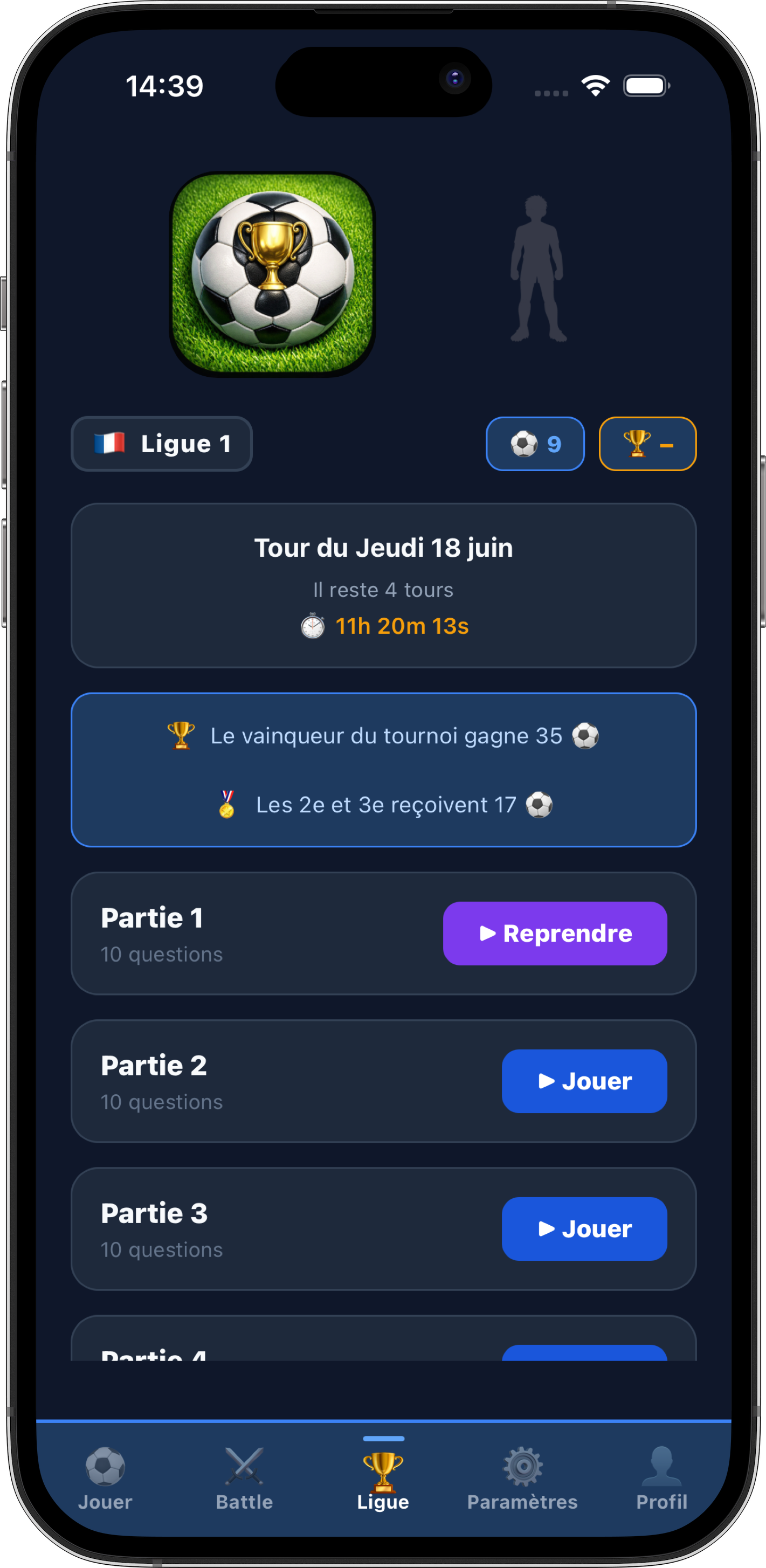 Mode Ligue — tournoi hebdomadaire